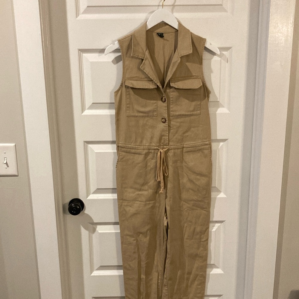 Wild Fable Tan Utility Jumpsuit with Collared Neckline